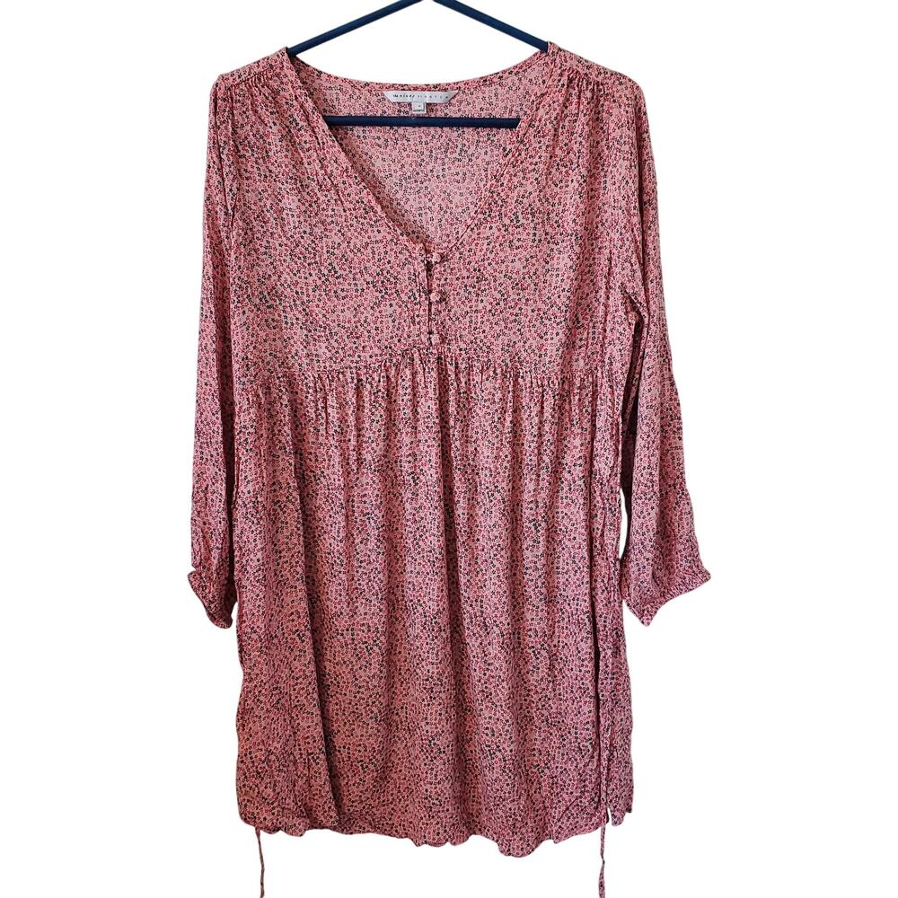 The Nines by Hatch Womens Micro Floral Maternity Long Sleeve Tunic Medium Pink